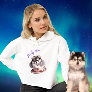 Adorable Pomsky in Teacup Couture: Pomsky Mom Cropped Top Hoodie Great Gift for Mom image 4