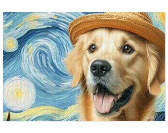 Jigsaw Puzzle with Van Gogh Inspired Golden Retriever - Available in 5 Sizes and Piece Counts