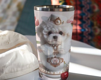 Charming Bichon Frise Puppy Art on Coffee Tumbler - Couture Teacup Design