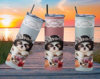 Unique Teacup Shih Tzu Puppy Design on Maars Skinny Tumbler - Gift for Dog Lovers
