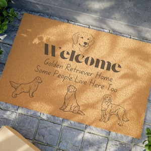 Golden Retriever Lives Here Doormat - Cute Welcome Mat Gift