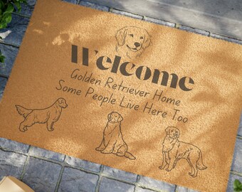 Golden Retriever Lives Here Doormat - Cute Welcome Mat Gift