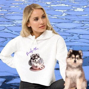 Adorable Pomsky in Teacup Couture: Pomsky Mom Cropped Top Hoodie Great Gift for Mom image 5