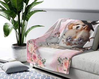 Teacup Poodle Puppy Printed Sherpa Blanket - Cozy Couture Style - perfect for a poodle lover