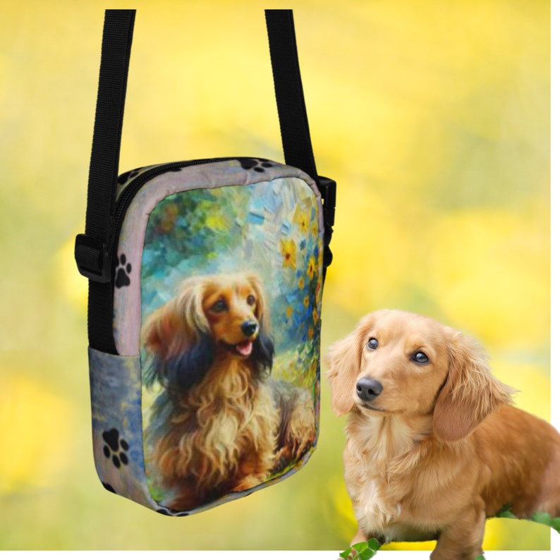 LiuenMgg Floral Dachshund Crossbody Bag - Small Ethnic Print Messenger Bag, Adjustable Strap, Zipper Pockets - View #9
