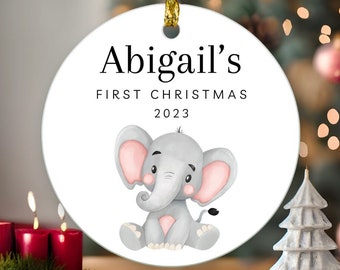 Baby's First Christmas Ornament 2023 | First Christmas Girl Ornament | Personalized Baby Name Ornament Gift | Elephant Christmas Ornament