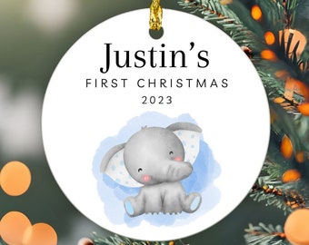 Baby's First Christmas Ornament 2023 | First Christmas Boy Ornament | Personalized Baby Name Ornament Gift | Elephant Christmas Ornament