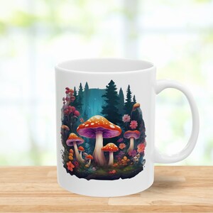 Mushroom Mug in Mystical Enchanted Forest Ceramic Coffee Cup Gift Idea for Nature Lover