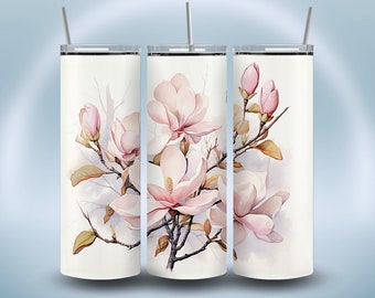 Magnolia Blossom Tumbler Wrap Design for 20 oz Straight Skinny Tumbler, PNG Sublimation Design, Instant Digital Download PNG