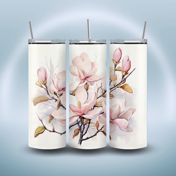 Magnolia Blossom Tumbler Wrap Design for 20 oz Straight Skinny Tumbler, PNG Sublimation Design, Instant Digital Download PNG