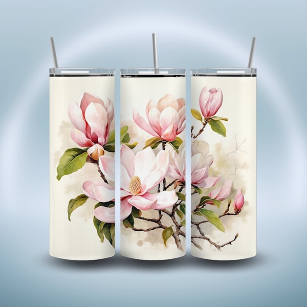 Magnolia Blossom Tumbler Wrap Design for 20 oz Straight Skinny Tumbler, PNG Sublimation Design, Instant Digital Download PNG