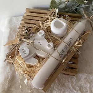 Geschenkbox zur Geburt - Raysin Frosch mit Stabkerze - Geschenk Geburt  - Neugeborenes - Raysin Kerzenhalter - Trockenblumen - Mitbringsel