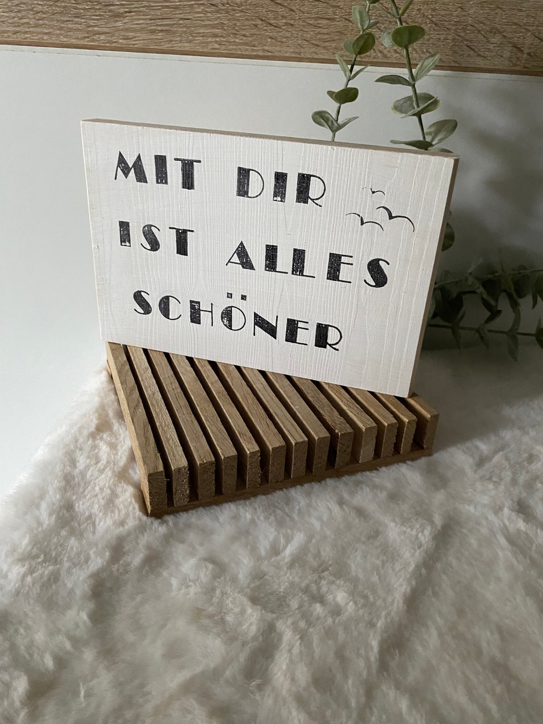 Holzschild mit Spruch - Dekoschild Text - Schild mit Text - Mit Dir ist