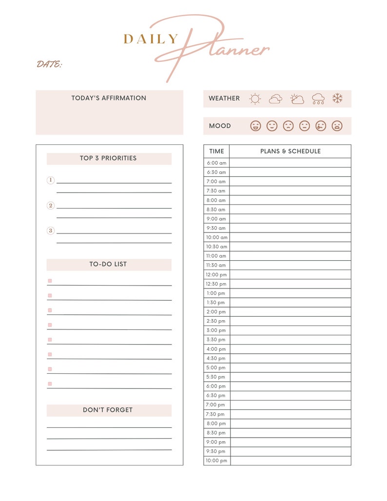 Minimal Daily Planner to Do List Printable, Simple Tasks List Template ...