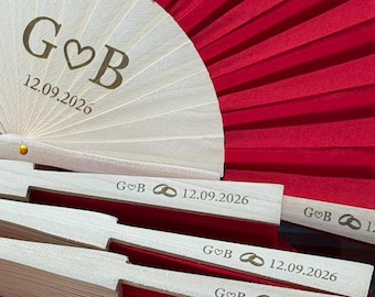 Engraved Wedding Hand Fan, Custom Laser Engraved Bamboo Fan, Wooden Wedding Favor for Guests, Summer Outdoor Wedding Gift