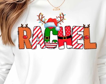 Personalized Christmas Sweatshirt with Name – Cute Holiday Pullover Unisex, Custom Reindeer Santa Elf Shirt, Xmas Gift, Matching Sweatshirt