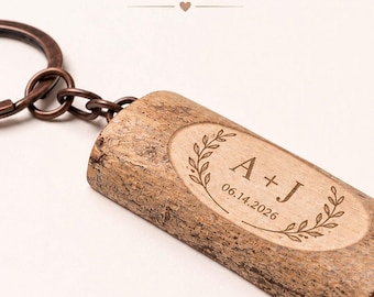 Personalized Cork Keychain, Custom Laser Engraved Keyring, Wedding Favor, Name Logo or Message Gift