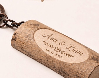 Personalized Cork Keychain, Custom Laser Engraved Keyring, Wedding Favor, Name Logo or Message Gift