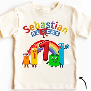 T-shirt Numberblocks 100% cotone, T-shirt compleanno colorata, Camicia Blocks nera o bianca, Compleanno ragazzo