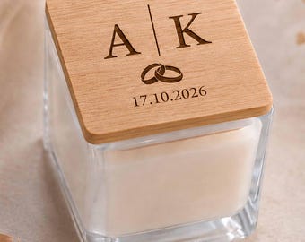 Personalized Wedding Favor Candle, Custom Engraved Bamboo Candle, Scented Candle, Bridal Shower Favor, Guest Wedding Gift Square