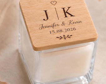 Personalized Wedding Favor Candle, Custom Engraved Bamboo Candle, Scented Candle, Bridal Shower Favor, Guest Wedding Gift Square