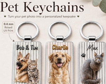 Custom Pet Portrait Keychain, Personalized Pet Photo Keyring, Watercolor Dog Cat Keepsake, Pet Lover Gift 3D Effect