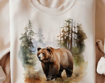 Bear Sweatshirt, Woodland Creature Crewneck, Cozy Forest Pullover, Cottagecore Sweater, Nature Lover Gift, Aesthetic Brown Bear Jumper