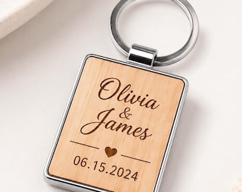 Personalized Bamboo & Metal Keychain, Custom Laser Engraved Name, Logo or Message