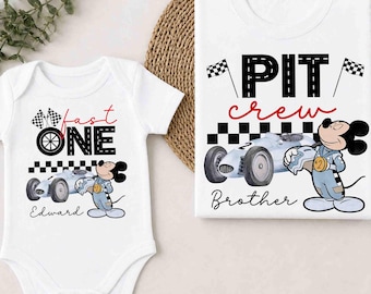 Mickey Fast One Racing Light Blue Birthday Shirt, Pit Crew Matching T-Shirt