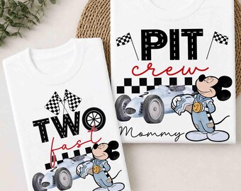 Mickey Fast One Racing Light Blue Birthday Shirt, Pit Crew Matching T-Shirt, Watercolor Racer Two Fast Tees