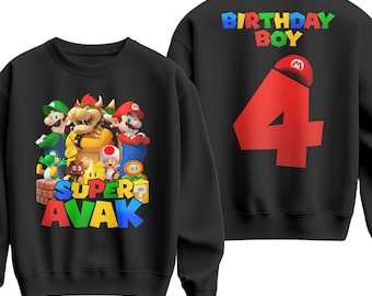 Mario Birthday Sweatshirt, Super Mario Birthday Sweatshirt, Mario Comfort Sweater for Birthday Children