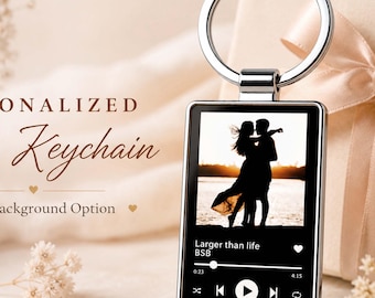 Personalized Song Keychain with Photo, Custom Music Player Metal Keyring, Couple Keepsake