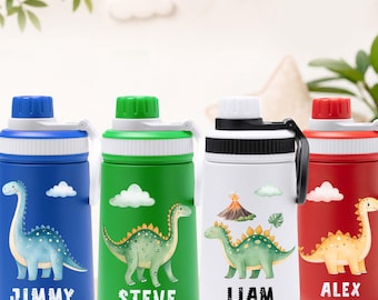 Personalized Dino Kids Water Bottle 350ml | Custom Name Bottle with Straw | Stainless Steel Cup for School, Travel & Gifts