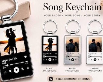 Personalized Song Keychain with Photo, Custom Music Player Metal Keyring, Couple Keepsake