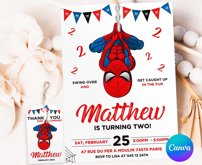 Spiderman Editable Birthday Invitation, Canva Template - Etsy México