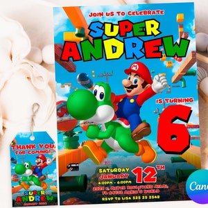 Super Mario Bearbeitbare Geburtstagseinladung, Canva-Vorlage