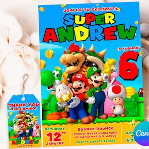Super Mario Bearbeitbare Geburtstagseinladung, Canva-Vorlage