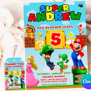 Super Mario Editable Birthday Invitation, Canva Template