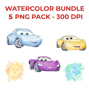 Aquarel auto's Sally bundel PNG Pack - 300 DPI - aquarel auto's clipart direct downloaden