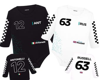 Antonelli 12 Baby Bodysuit, Little Driver Bodysuit, Russell Fan Gift Baby Bodysuit, Kimi Custom