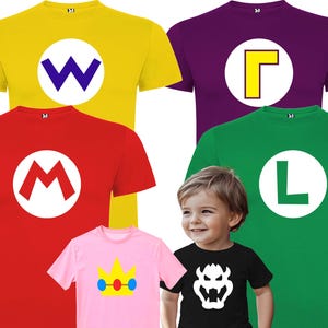 Mario Bros Kostüm T-Shirt, Super Mario Geburtstags-T-Shirt, Mario T-Shirt, Pfirsich-Shirt, Luigi T-Shirt, passende Familie Mario Brother
