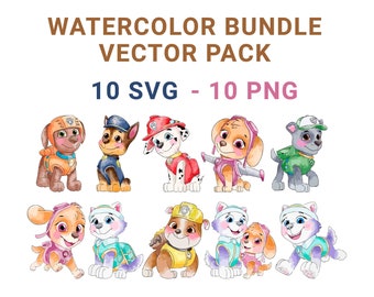 Watercolor Patrol Bundle Vector Pack - PNG 300 DPI - SVG, Instant Download