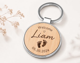 Personalized Bamboo & Metal Keychain, Custom Laser Engraved Name, Logo or Message