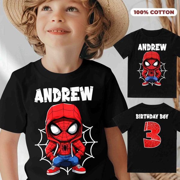 Maglietta compleanno Spiderman 100% cotone, maglietta compleanno Spidey rossa, maglietta Urban Spiderman nera o bianca, compleanno ragazzo