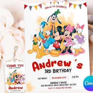 Invito di compleanno di Topolino ad acquerello, modello Canva