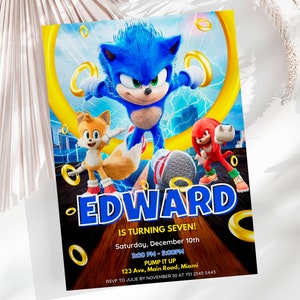 Invito di compleanno di Sonic, modello di compleanno dell'anello, modello Canva