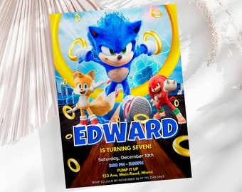 Sonic Birthday Invitation, Ring Birthday Template, Canva Template