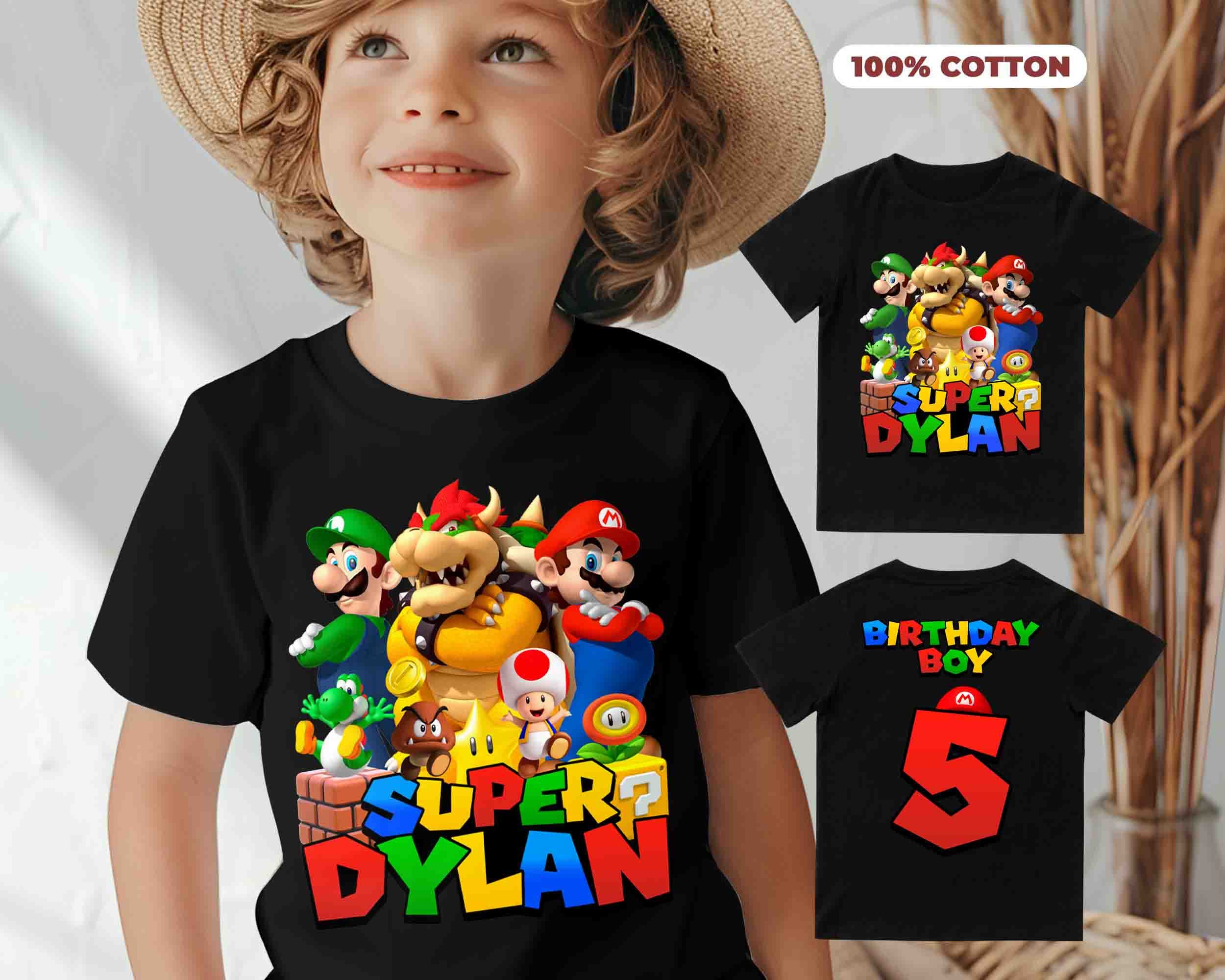 Mario Birthday T Shirt 100% Cotton, Super Mario Birthday Tee, Mario T Shirt Black or White, Birthday Boy