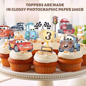 Topper per cupcake con auto ad acquerello (confezione da 24) - Topper per auto Carta fotografica di alta qualità - Topper da corsa