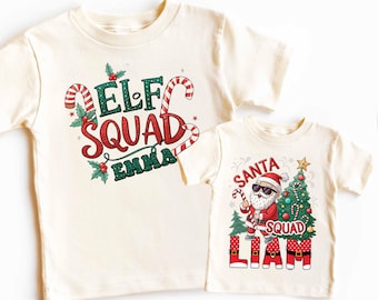 Elf Squad & Santa Squad Matching Christmas Shirts – Personalized Holiday Tees for Kids and Family, Custom Name Xmas Outfit